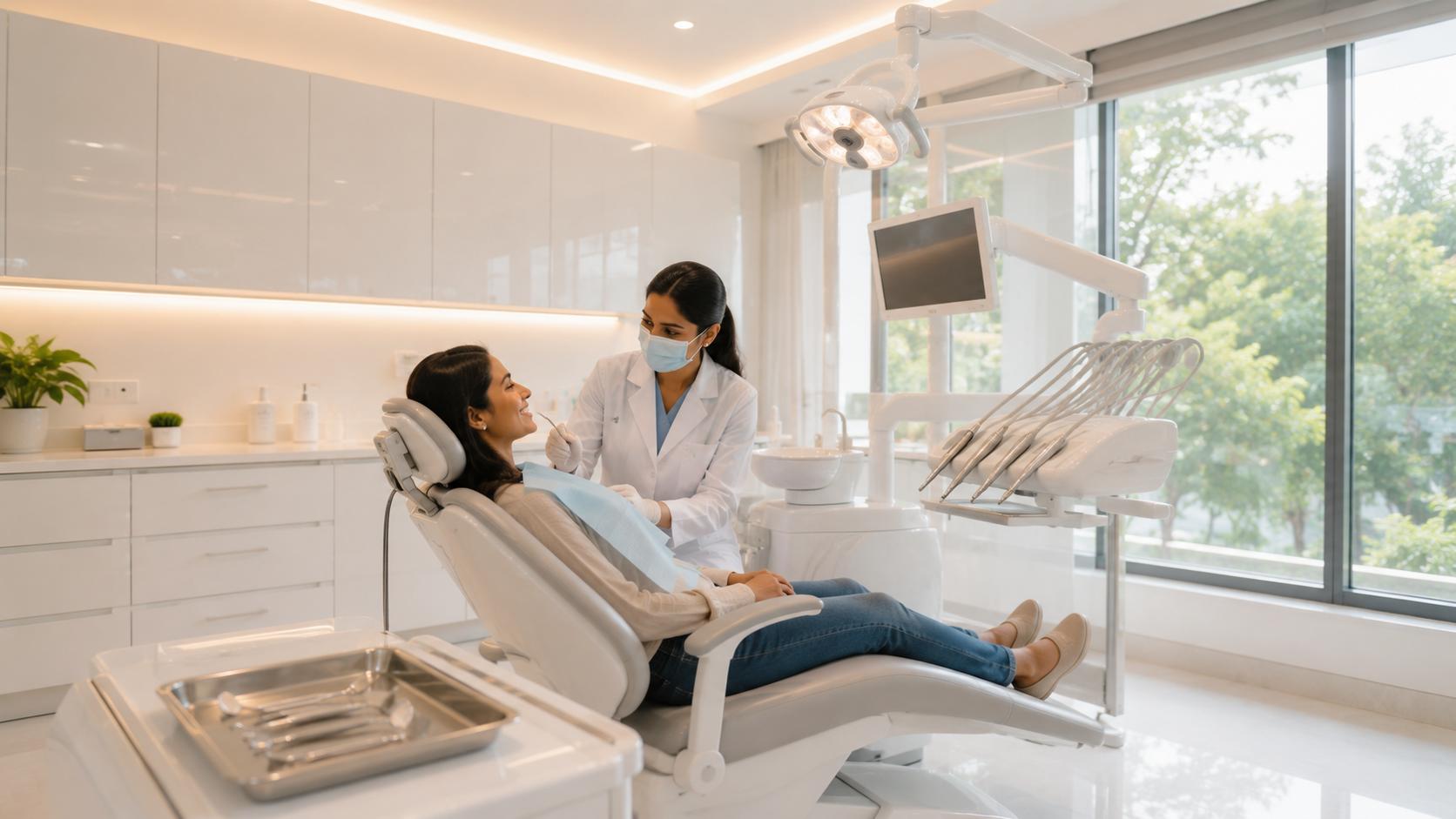 Dental clinic professional with a patient